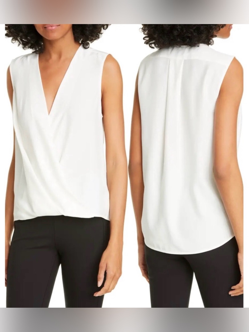 Halogen White Sleeveless V-Neck Wrap-Front Blouse Size M NWT